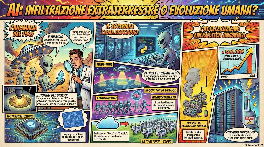 Infografica - E se l'Intelligenza Artificiale fosse un'infiltrazione tecnologica extraterrestre?